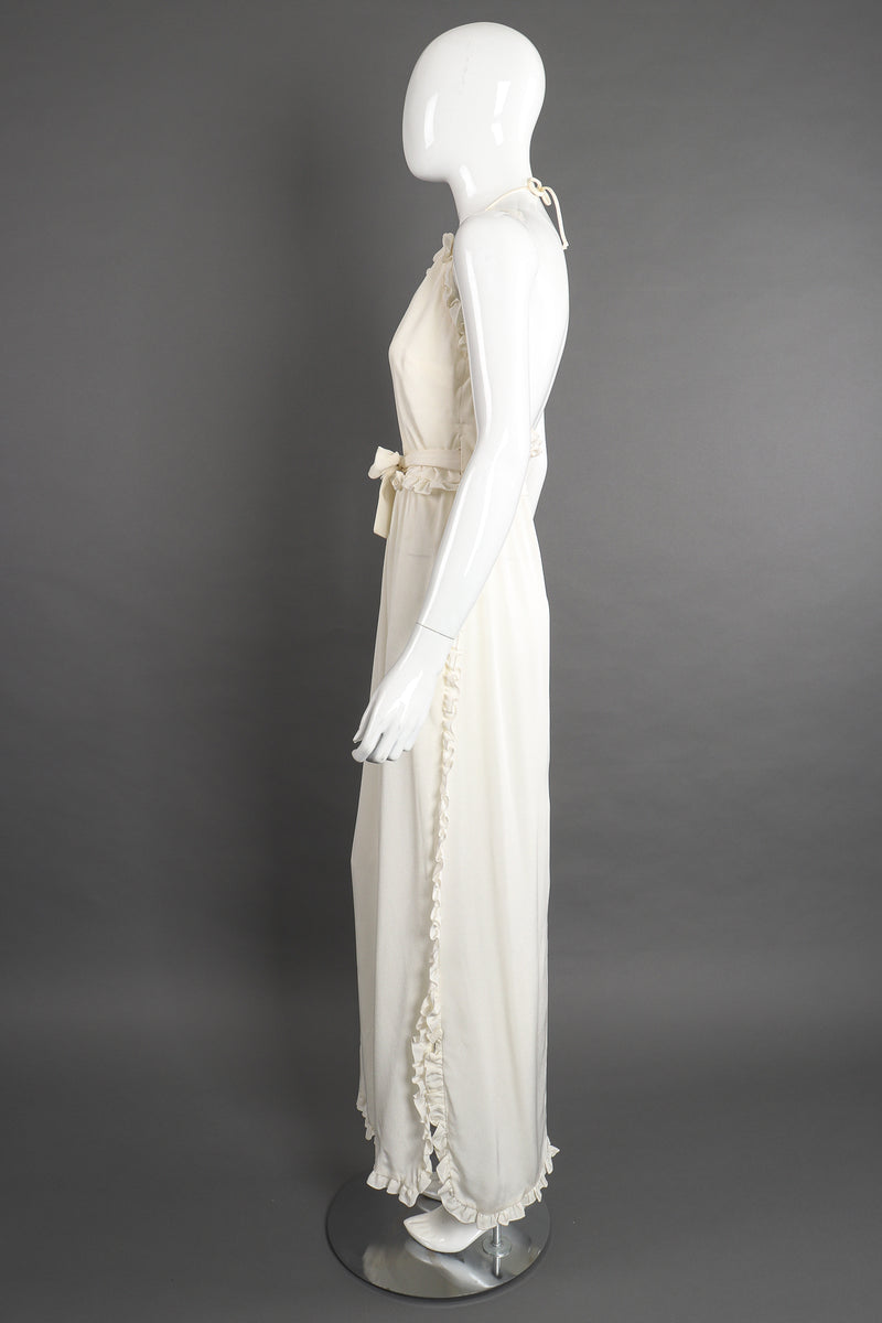 Vintage Albert Capraro Ruffle Wrap Halter Dress on Mannequin side at Recess Los Angeles