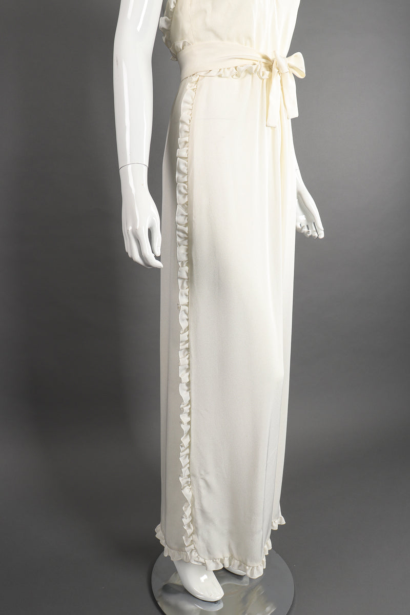 Vintage Albert Capraro Ruffle Wrap Halter Dress on Mannequin skirt at Recess Los Angeles