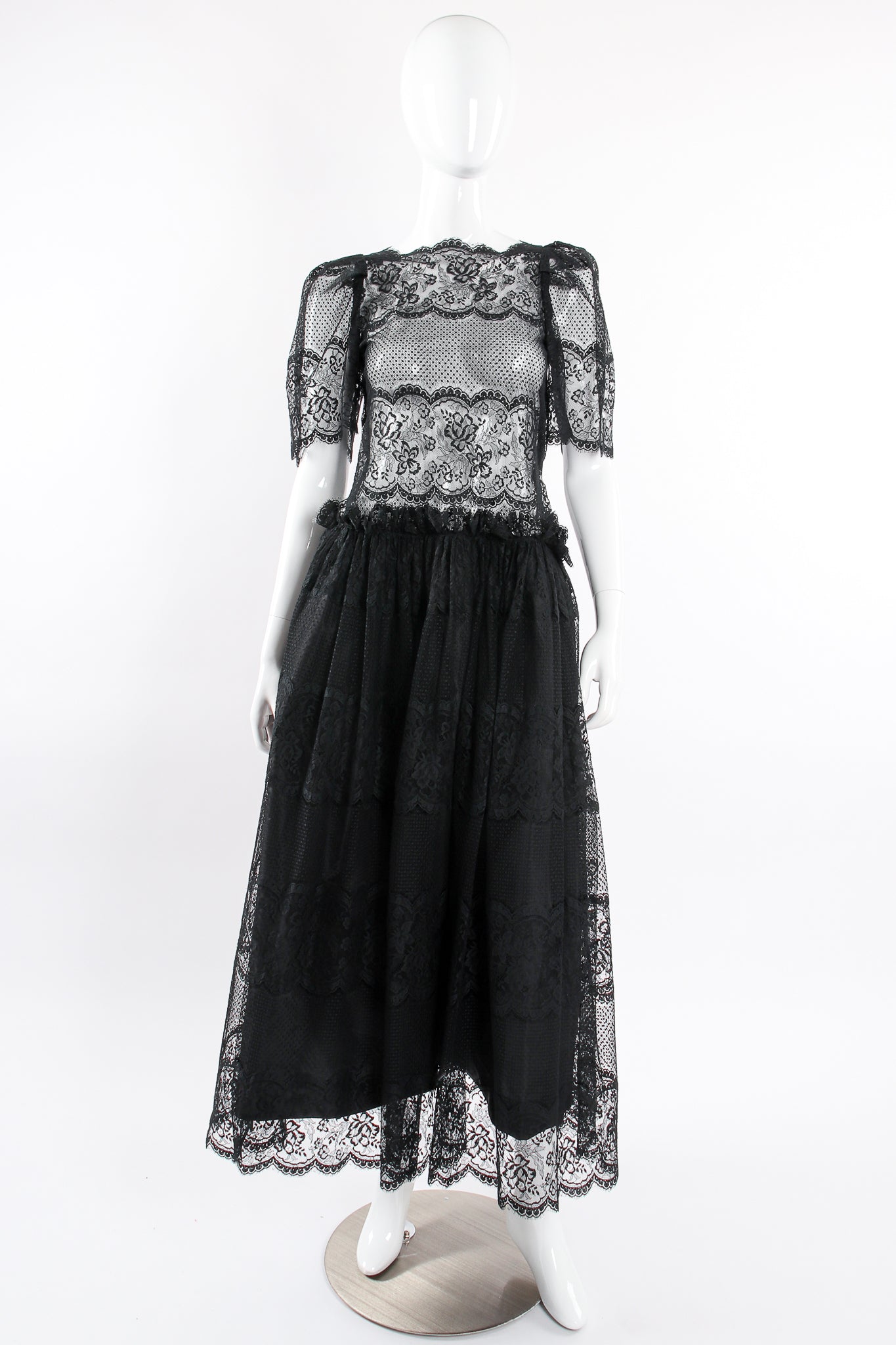 Vintage Albert Nipon Chantilly Lace Peasant Dress on Mannequin unlined at Recess Los Angeles