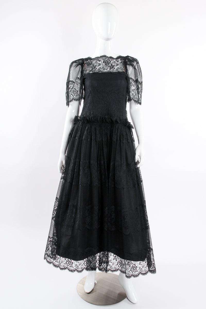 Vintage Albert Nipon Chantilly Lace Peasant Dress on Mannequin front at Recess Los Angeles