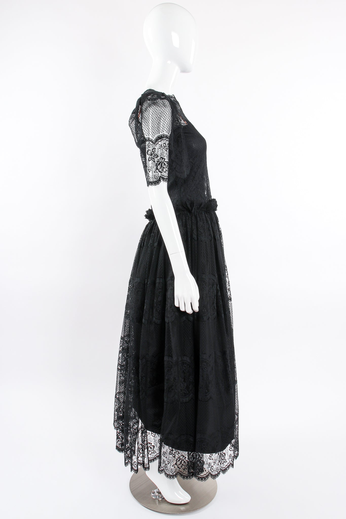 Vintage Albert Nipon Chantilly Lace Peasant Dress on Mannequin side at Recess Los Angeles