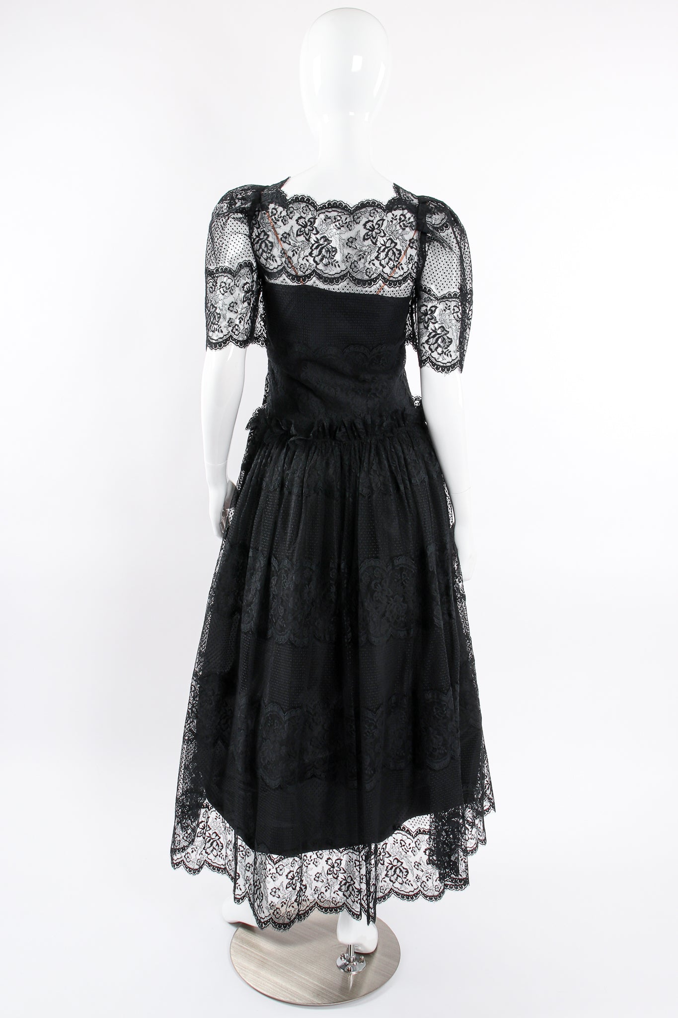 Vintage Albert Nipon Chantilly Lace Peasant Dress on Mannequin back at Recess Los Angeles
