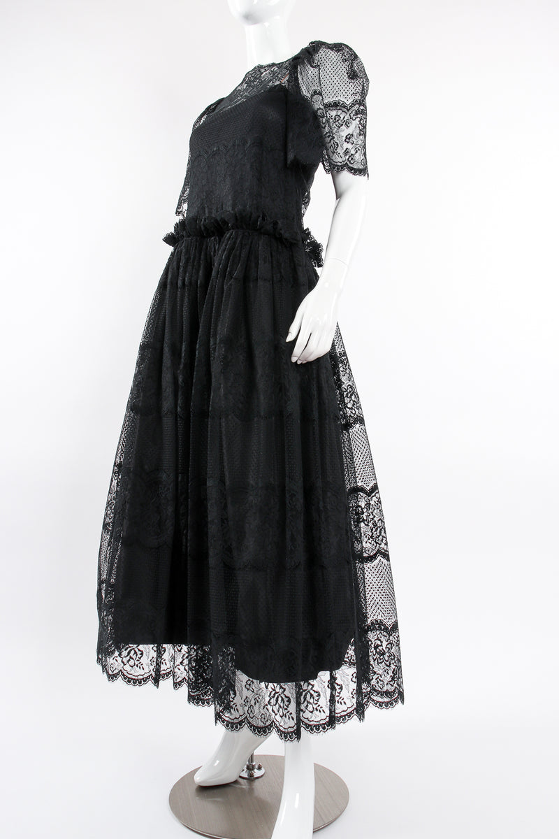 Vintage Albert Nipon Chantilly Lace Peasant Dress on Mannequin angle at Recess Los Angeles