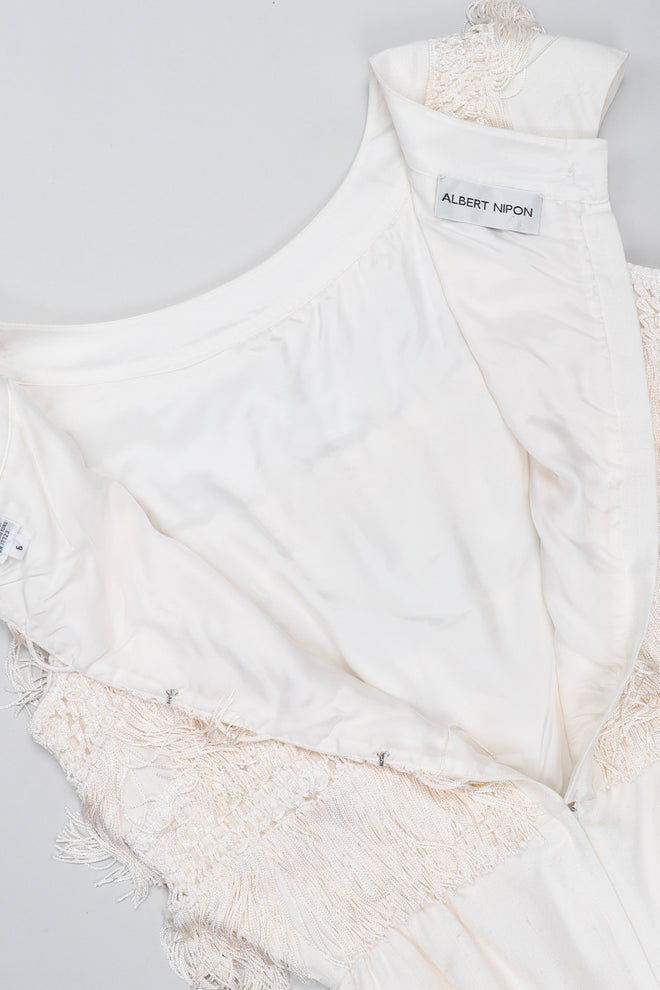 Recess Los Angeles Vintage Albert Nipon Raw Silk Fringed Bateau Cocktail Wedding Bridal Dress