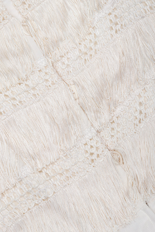 Recess Los Angeles Vintage Albert Nipon Raw Silk Fringed Bateau Cocktail Wedding Bridal Dress