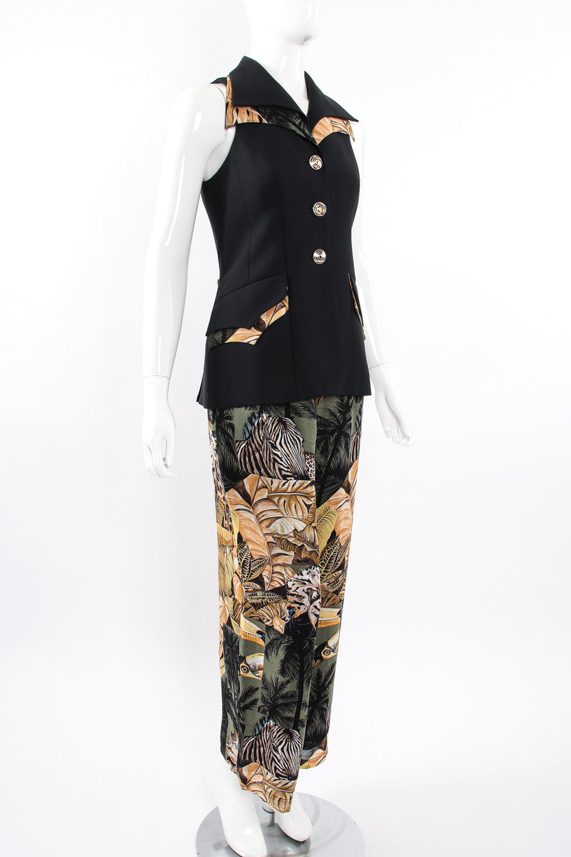 Vintage Alberto Makali Jungle Print Vest & Pant Set on Mannequin angle at Recess Los Angeles