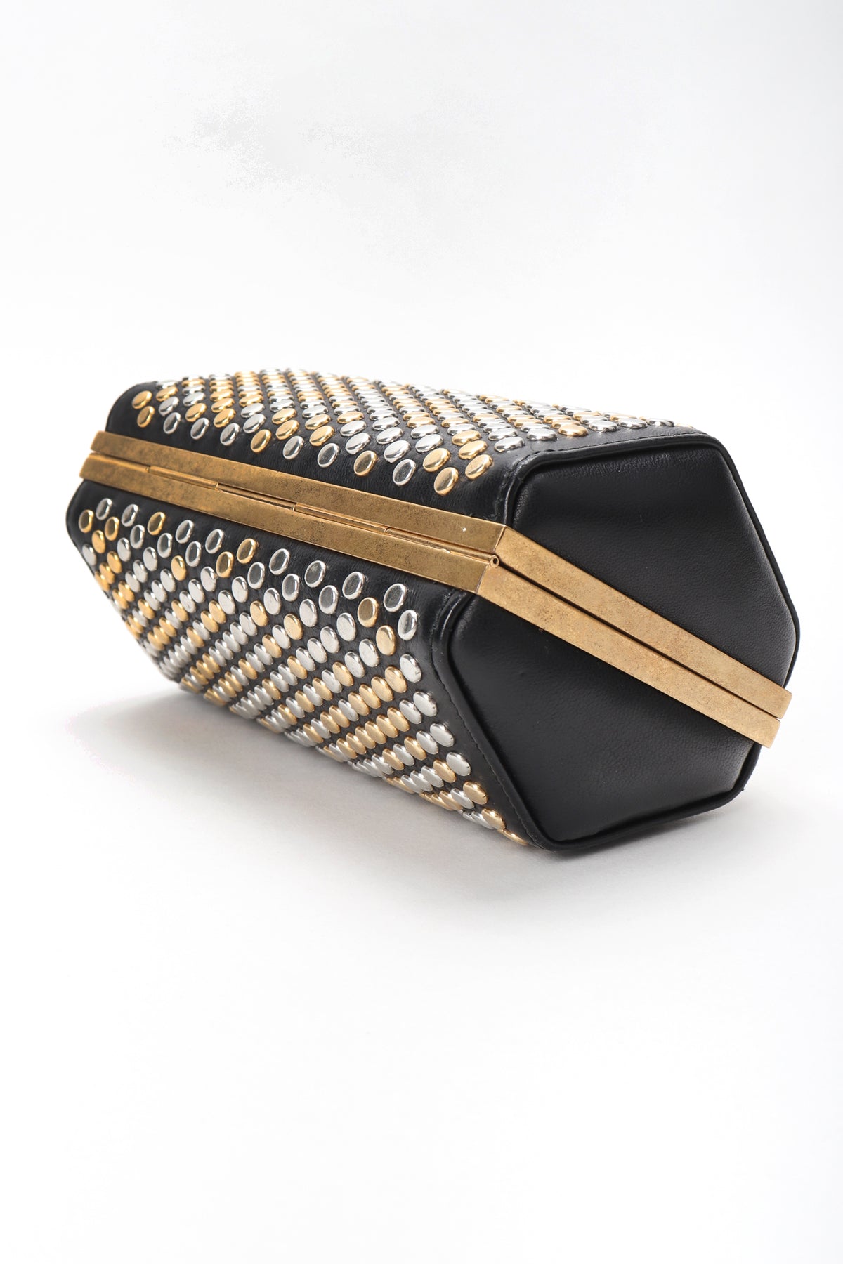 Vintage Alexander McQueen Studded Leather Hexagon Skull Clutch Crossbody Bag Recess
