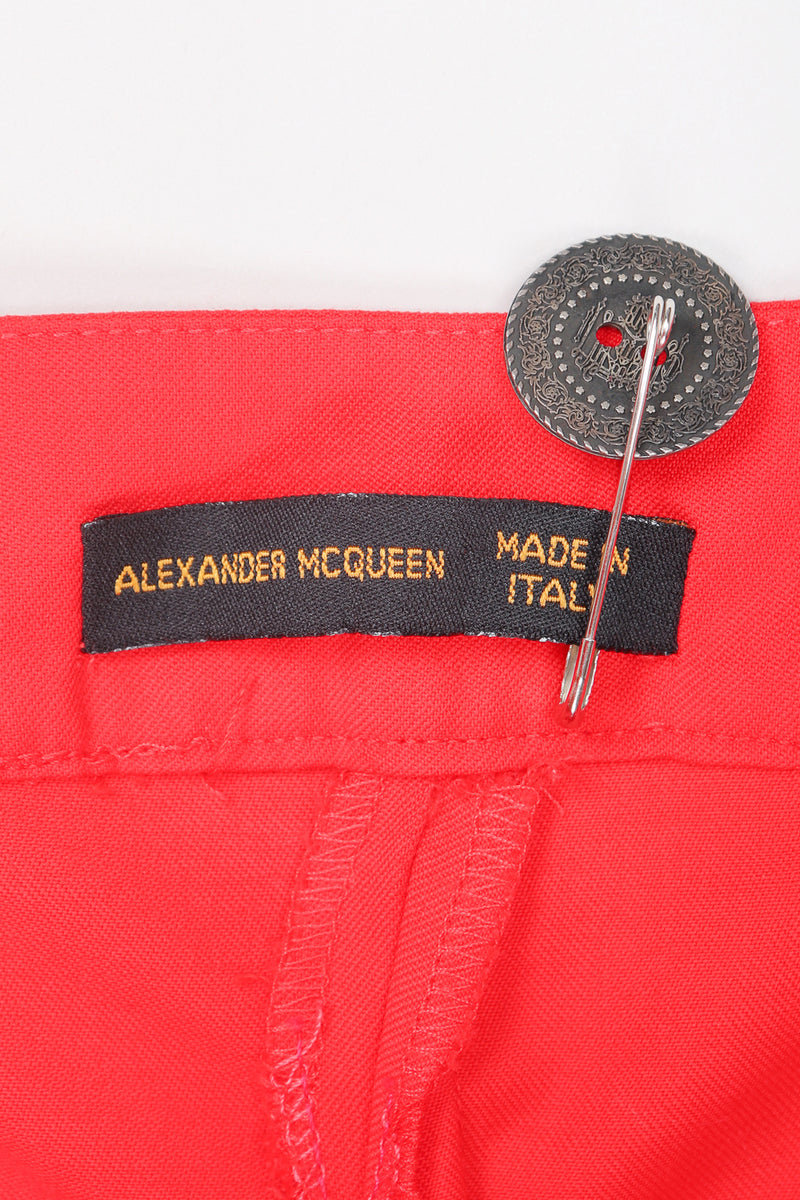 Recess Designer Consignment Vintage Alexander McQueen Red Matador Peekaboo Ladder Cutout Button Tuxedo Pant Los Angeles Resale