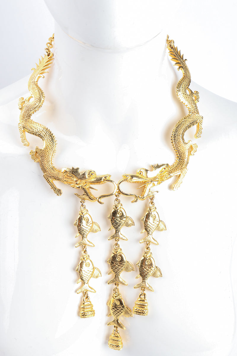 Vintage Alexis Kirk Auspicious Dragon & Fish Collar Necklace on Mannequin At Recess Los Angeles