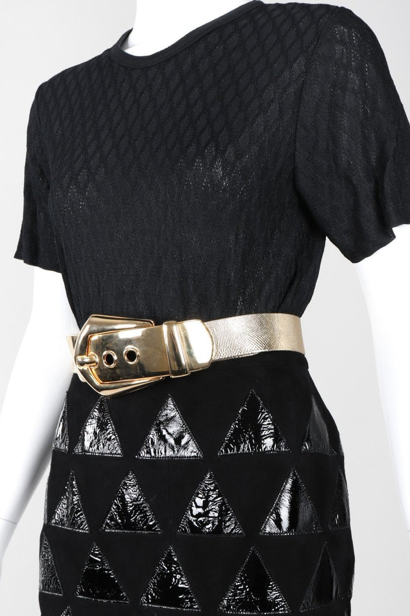 Recess Los Angeles Vintage Alexis Kirk Oversized Lamé Gold Metal Buckle Belt