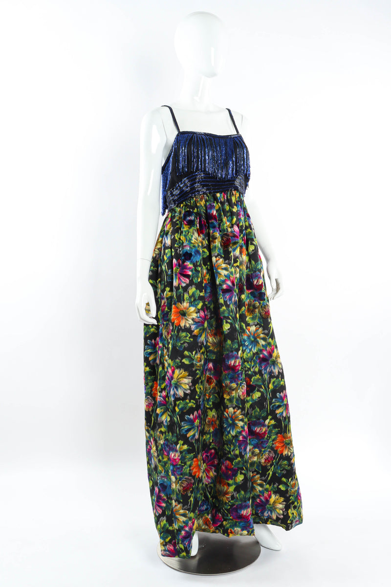 Vintage Alfred Bosand Daisy Print Beaded Gown mannequinn angle @ Recess Los Angeles