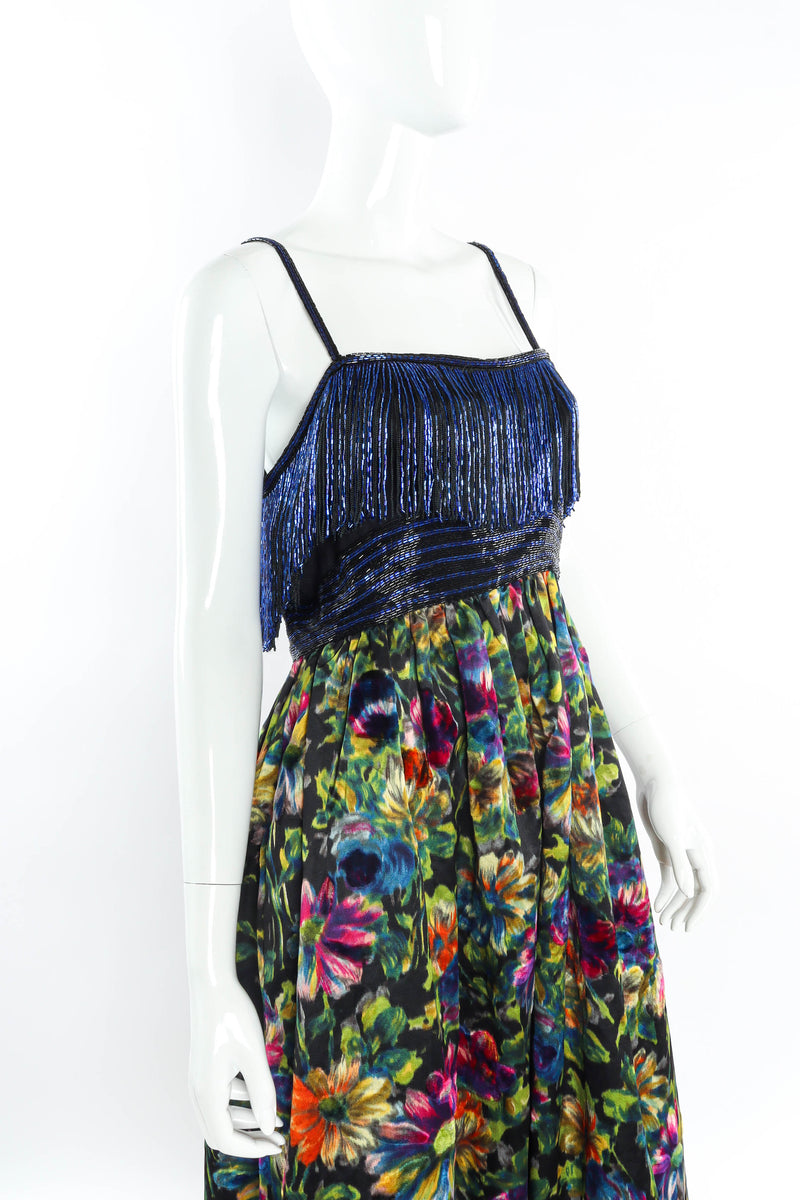 Vintage Alfred Bosand Daisy Print Beaded Gown mannequin angle close @ Recess Los Angeles