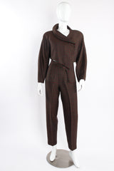 Sculptural Draped Tweed Jacket & Pant Suit