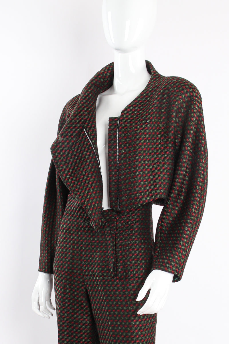 Sculptural Draped Tweed Jacket & Pant Suit