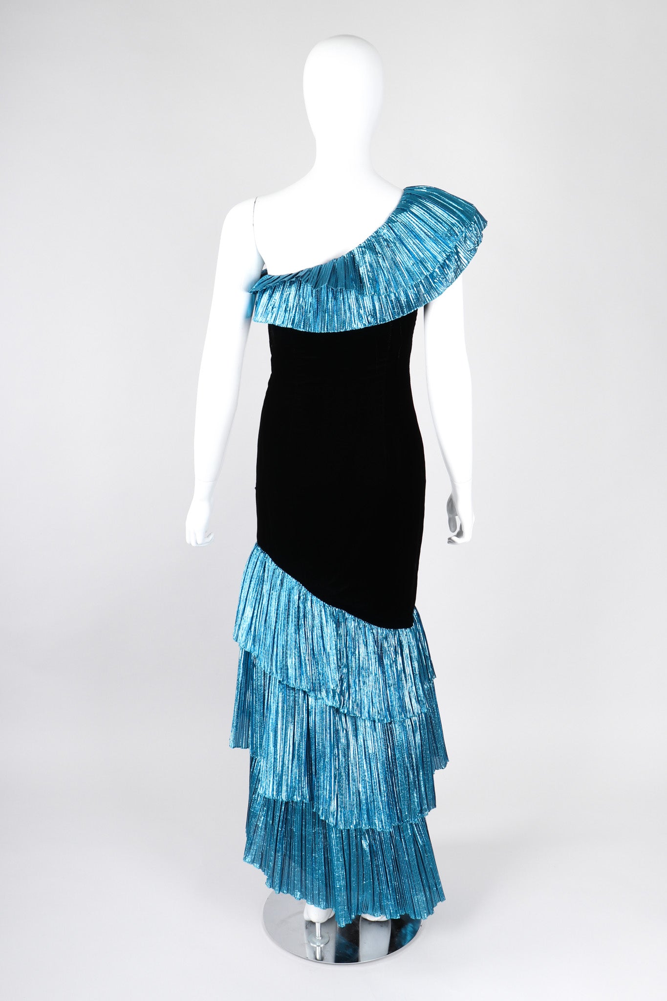 Recess Los Angeles Vintage Alyce Designs Lamé Ruffle Velvet One-Shoulder Barbie Gown