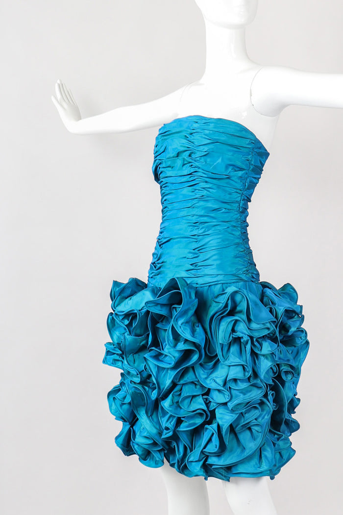 Vintage Alyce Designs Strapless Taffeta Ruffle Rose Cocktail Dress – Recess