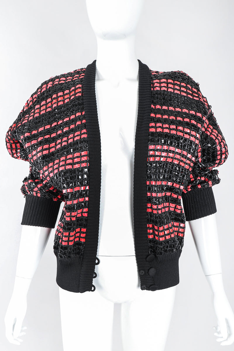 Recess Los Angeles Designer Consignment Vintage Amen Wardy Woven Red Snakeskin Straw Boxy Sweater Jacket