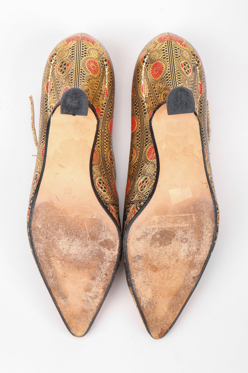 Recess Los Angeles Vintage Andrea Pfister Metallic Gold Embossed Moroccan Maryjane Heels
