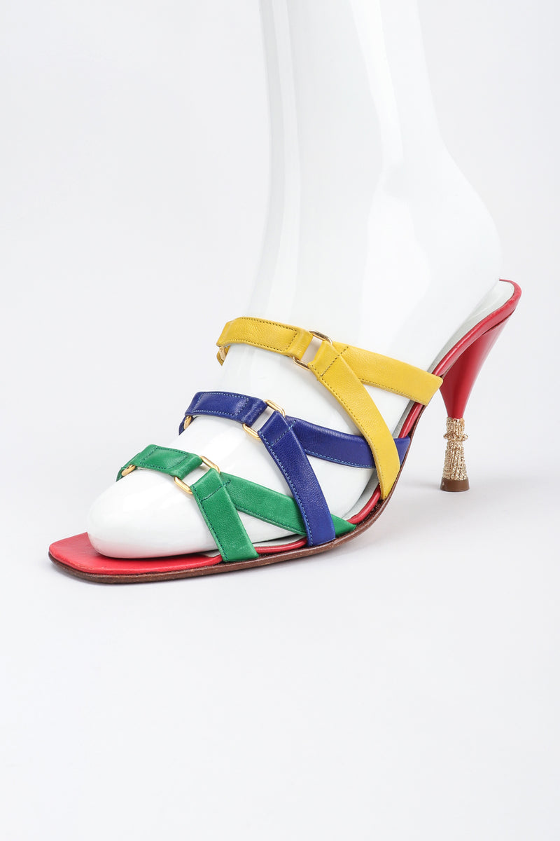 Recess Los Angeles Designer Consignment Vintage Andrea Pfister Rainbow Strappy Slide Sandals Heels