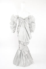 Vintage Angela B'Nai Crinkled Lamé Strapless Ruffle Gown w/Sleeves on Mannequin back @ Recess LA