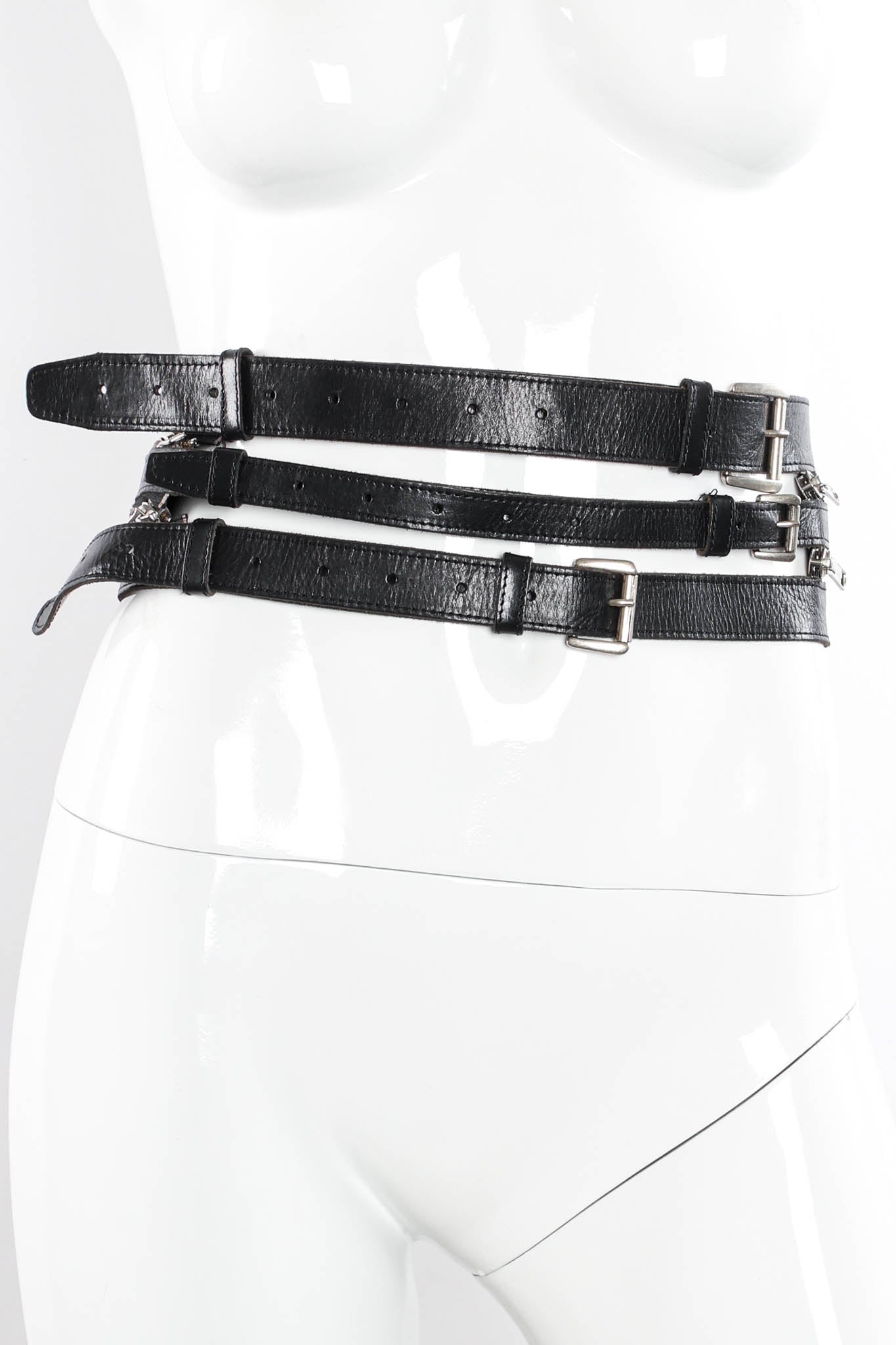 Vintage Ann Demeulemeester 3-Stranded Leather Zipper Belt front on mannequin at Recess LA