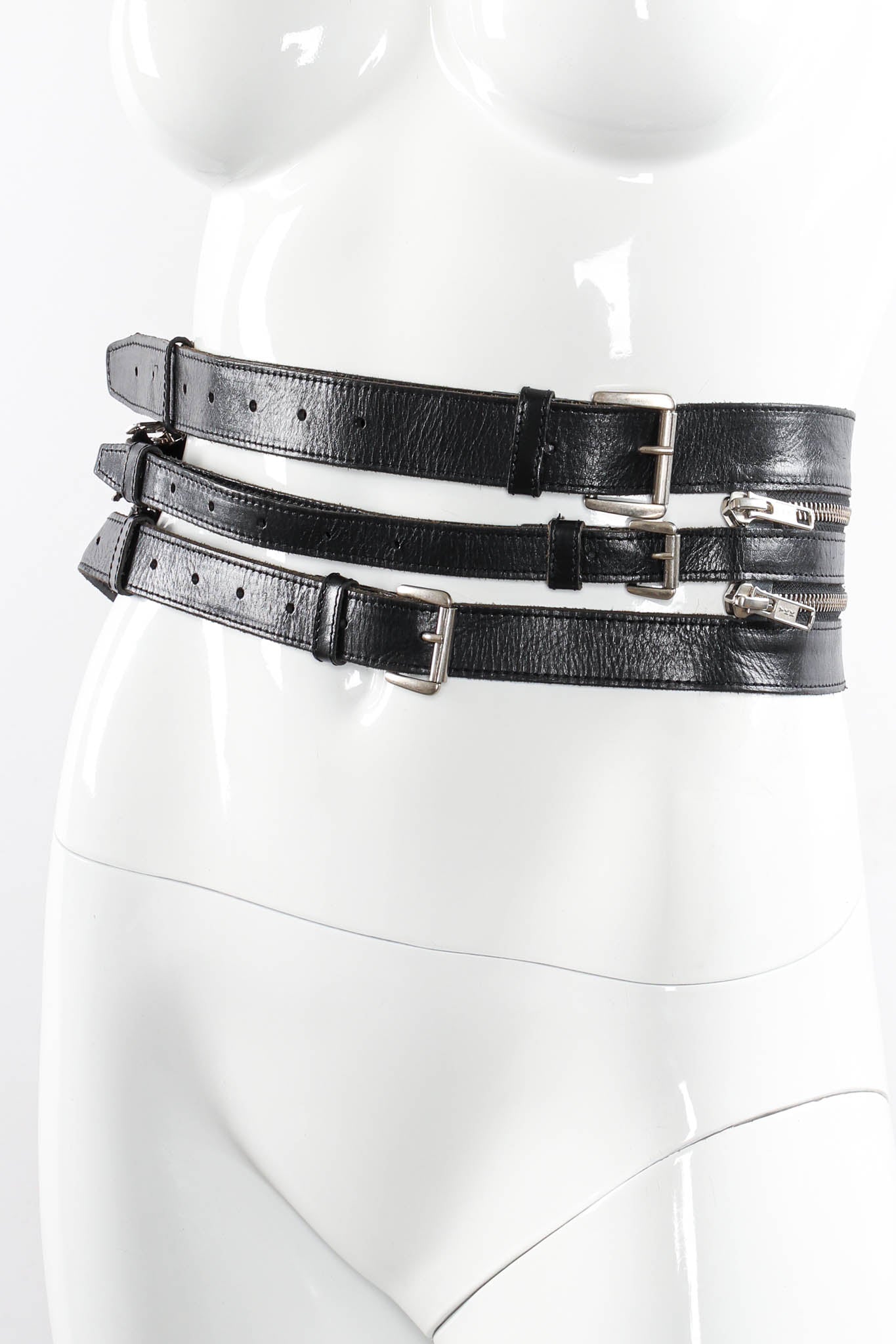 Vintage Ann Demeulemeester 3-Stranded Leather Zipper Belt on mannequin at Recess LA