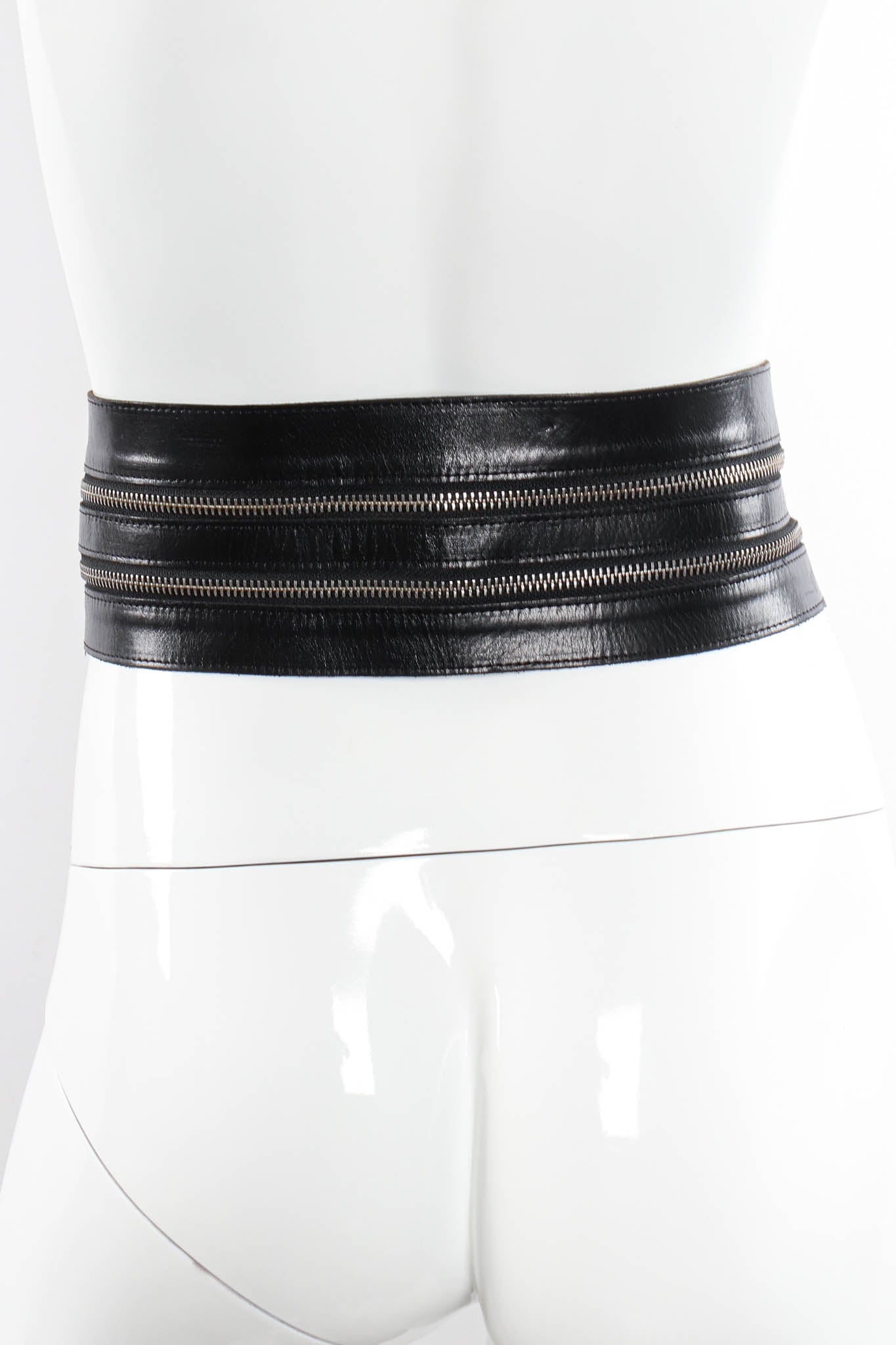 Vintage Ann Demeulemeester 3-Stranded Leather Zipper Belt back on mannequin at Recess LA