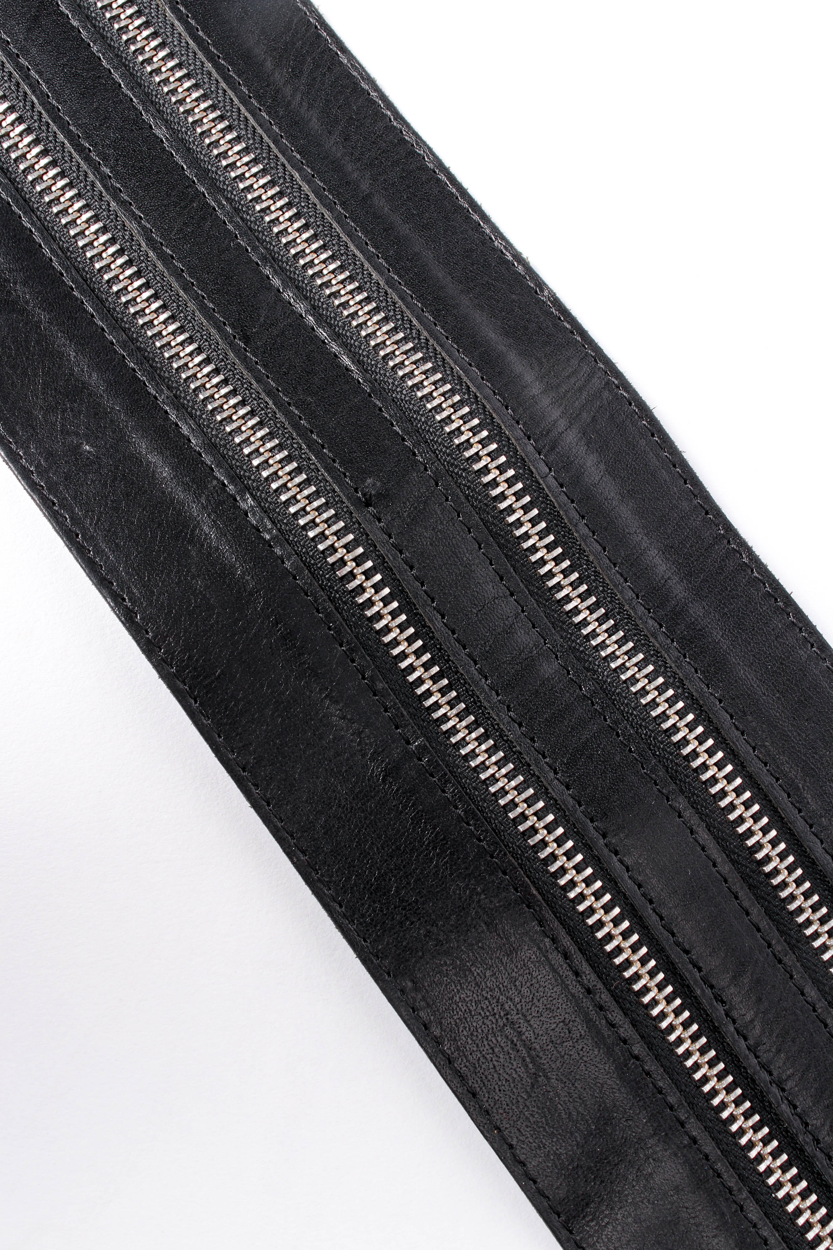 Vintage Ann Demeulemeester 3-Stranded Leather Zipper Belt zipper crop at Recess LA