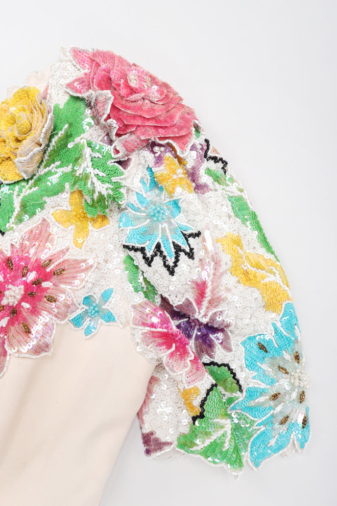Recess Los Angeles Vintage Ann Lawrence Floral Sequin One-Shoulder Wedding Rehearsal Bridal Dress