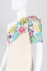 Recess Los Angeles Vintage Ann Lawrence Floral Sequin One-Shoulder Wedding Rehearsal Bridal Dress