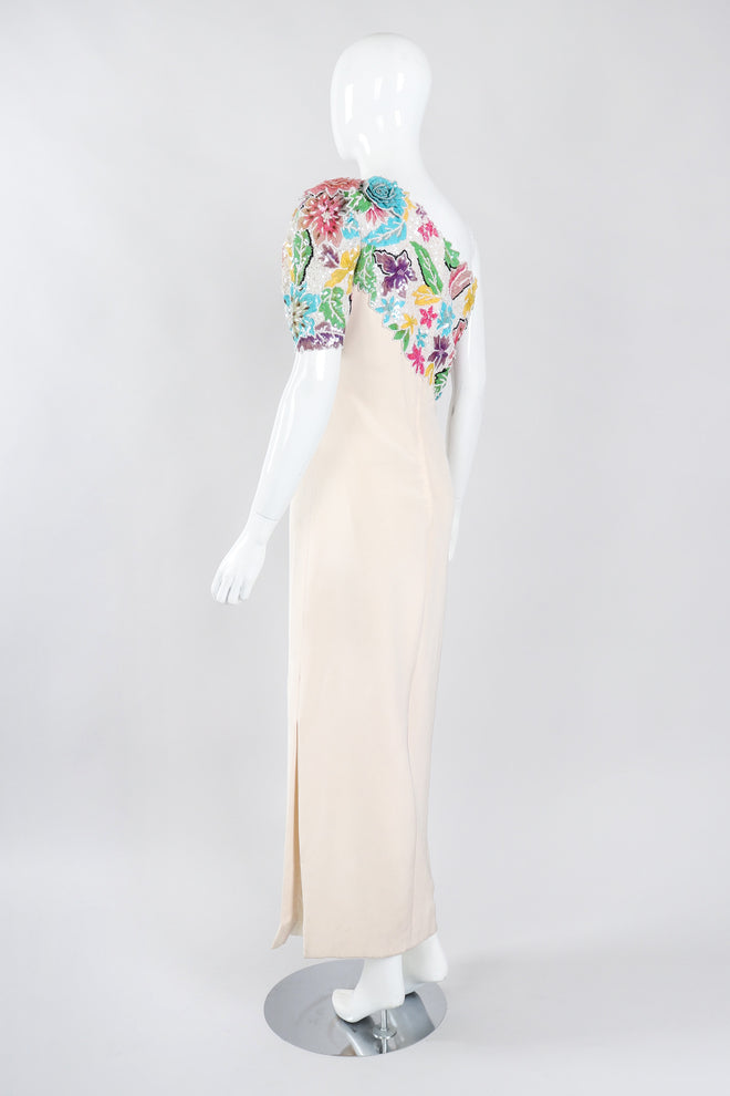 Recess Los Angeles Vintage Ann Lawrence Floral Sequin One-Shoulder Wedding Rehearsal Bridal Dress
