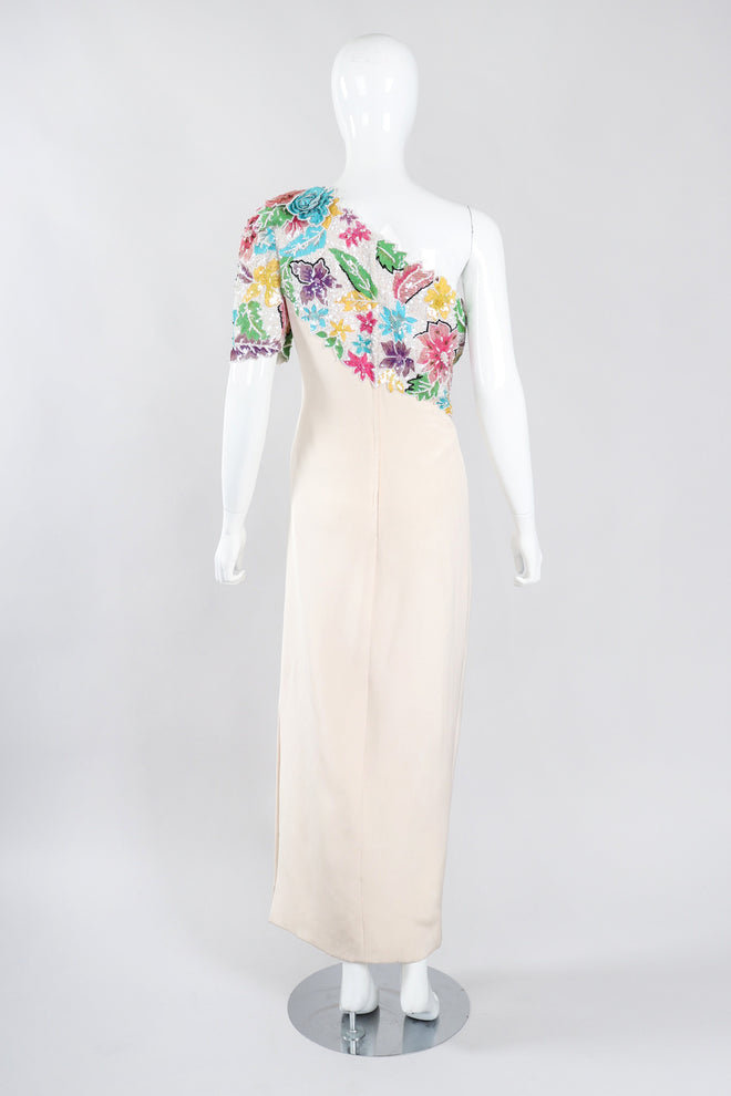 Recess Los Angeles Vintage Ann Lawrence Floral Sequin One-Shoulder Wedding Rehearsal Bridal Dress