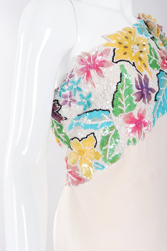 Recess Los Angeles Vintage Ann Lawrence Floral Sequin One-Shoulder Wedding Rehearsal Bridal Dress