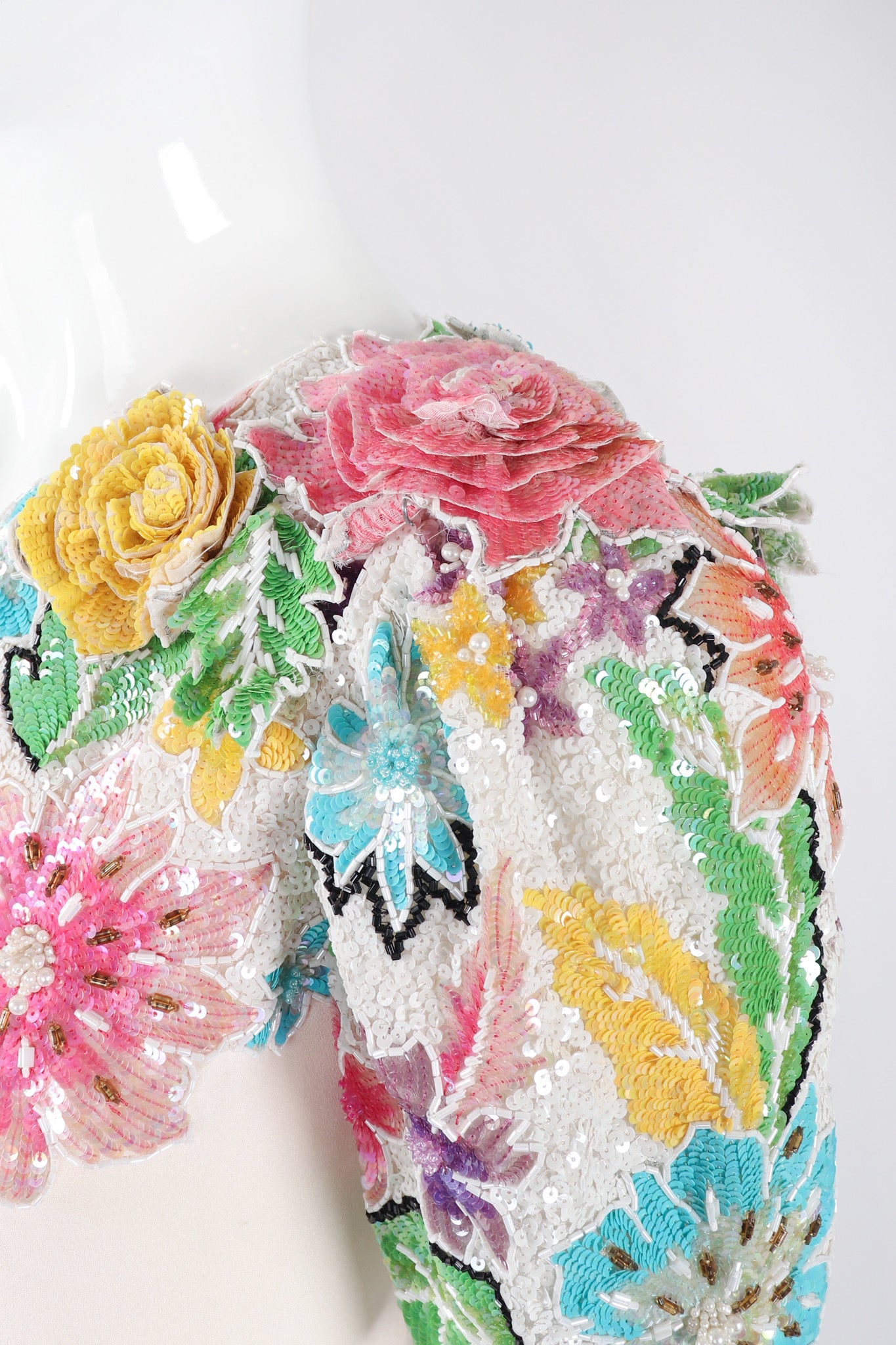 Recess Los Angeles Vintage Ann Lawrence Floral Sequin One-Shoulder Wedding Rehearsal Bridal Dress