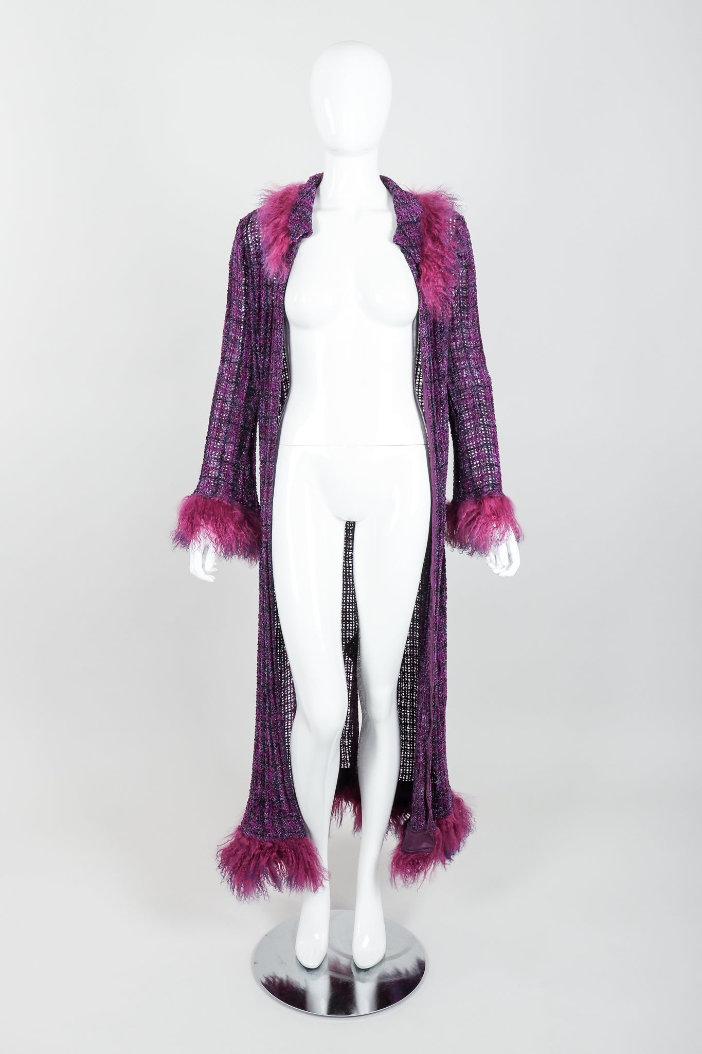 Vintage Anna Sui Mongolian Chenille Sweater Duster on Mannequin front open at Recess Los Angeles