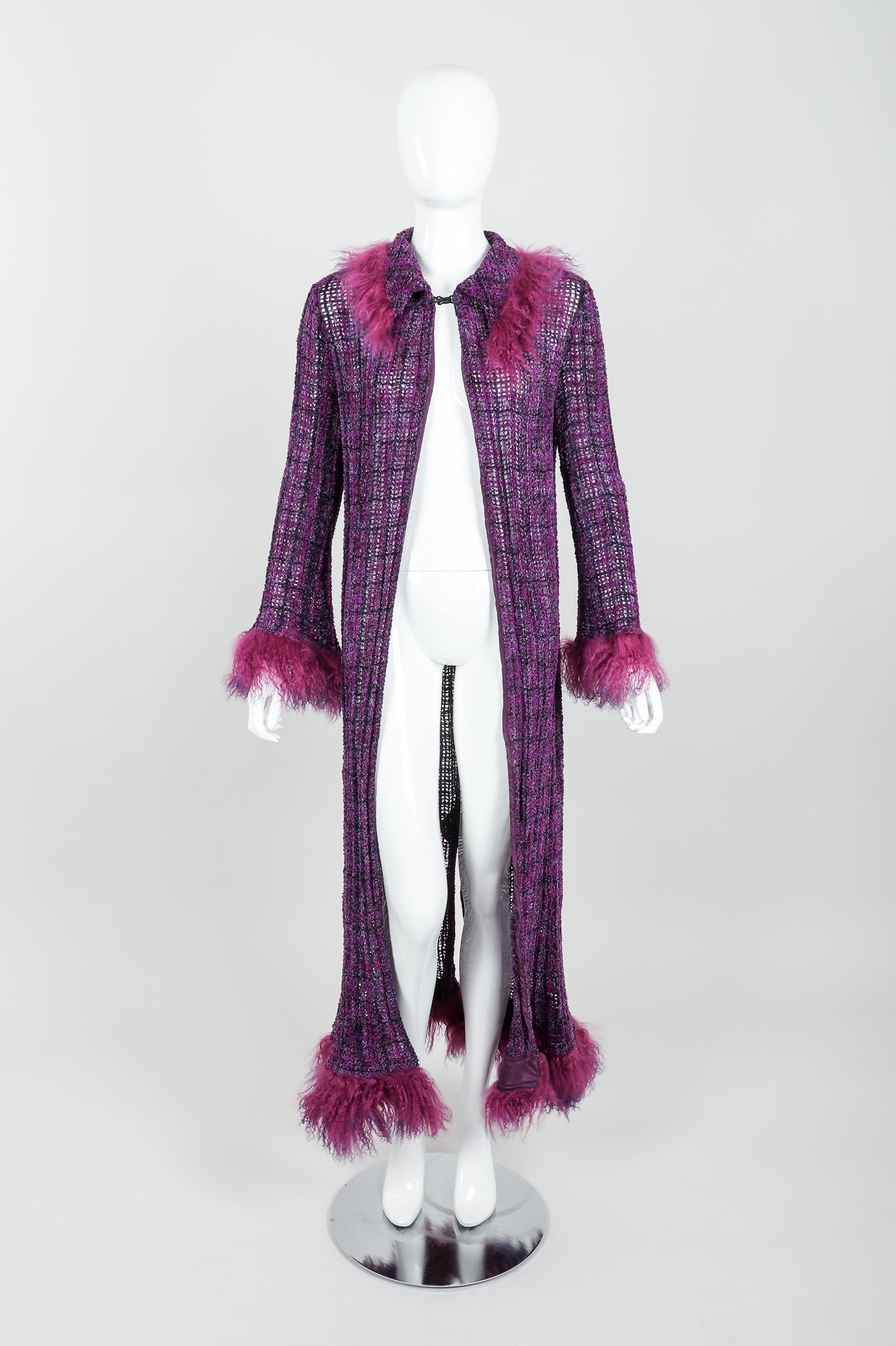 Vintage Anna Sui Mongolian Chenille Sweater Duster on Mannequin front at Recess Los Angeles