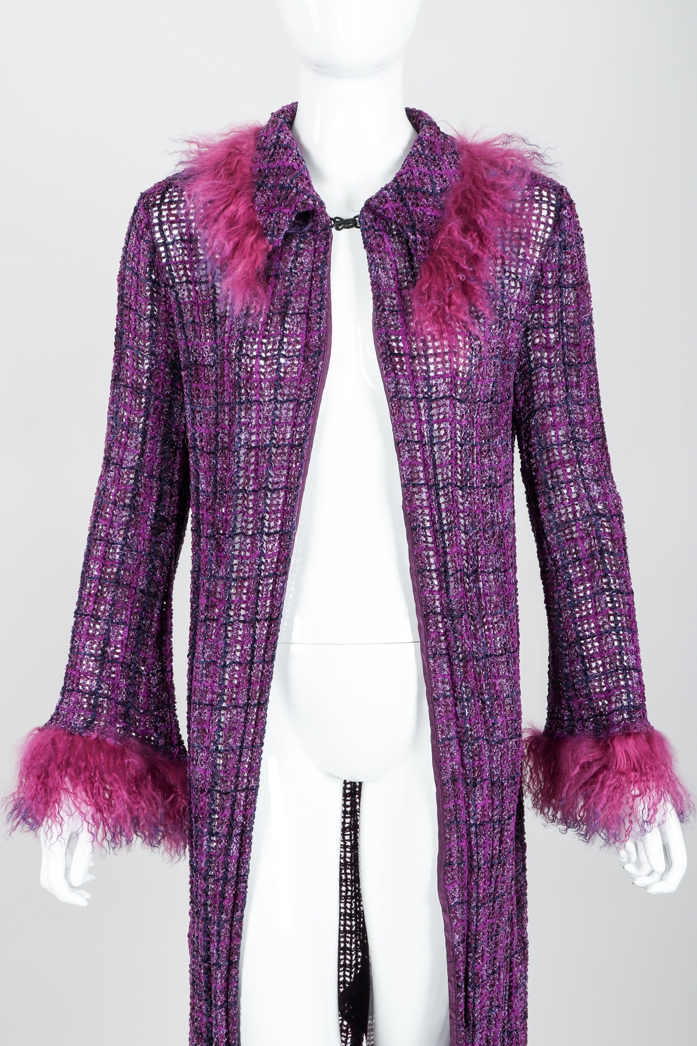 Vintage Anna Sui Mongolian Chenille Sweater Duster on Mannequin front crop at Recess Los Angeles