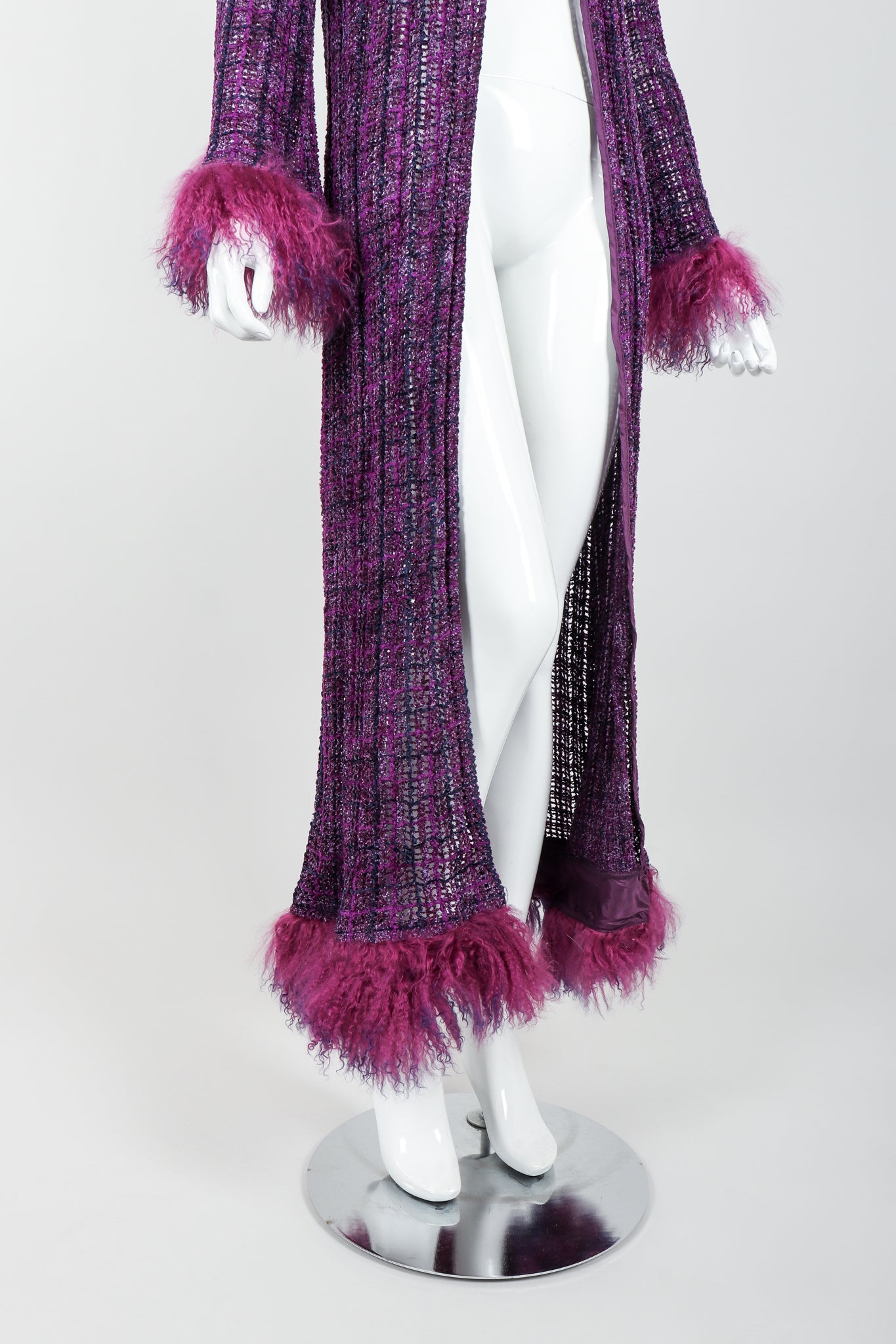 Vintage Anna Sui Mongolian Chenille Sweater Duster on Mannequin hem at Recess Los Angeles
