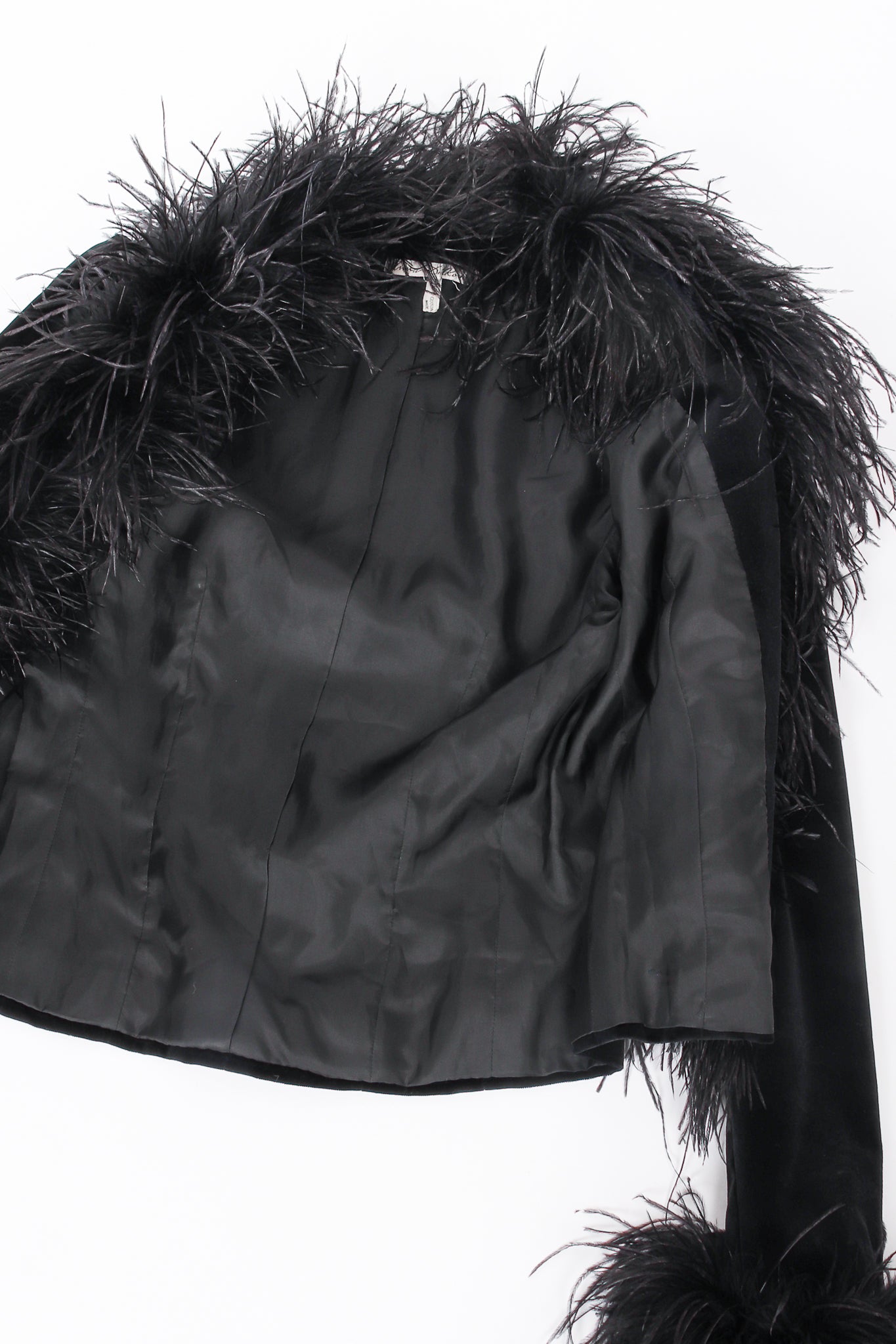 Vintage Anna Di Rossi Velvet Ostrich Feather Trim Jacket lining at Recess Los Angeles