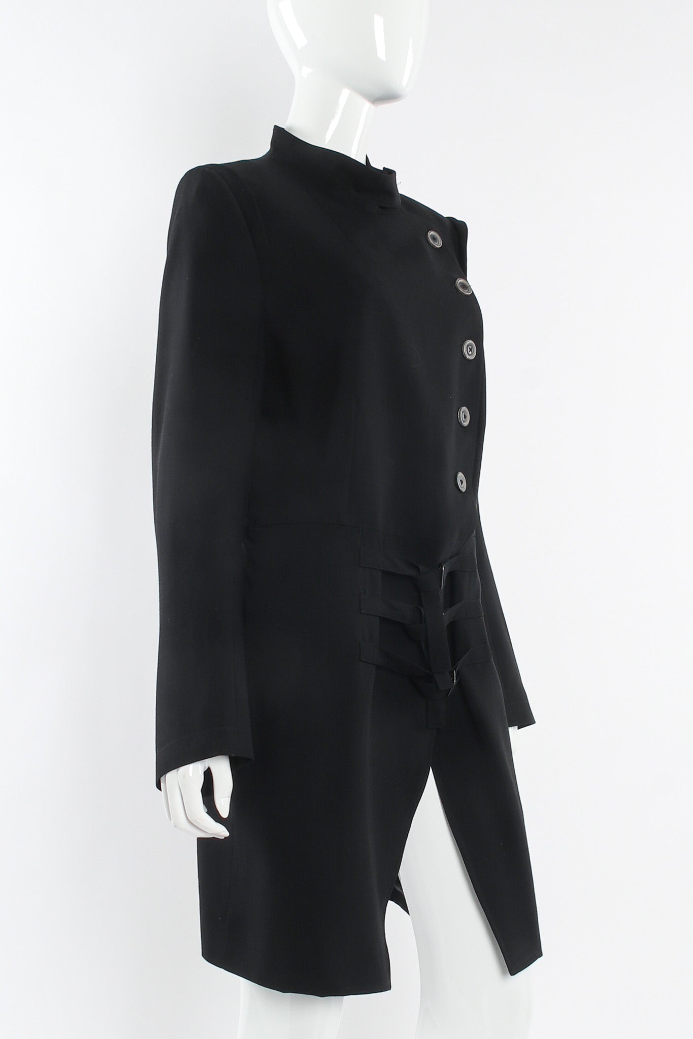 Vintage Ann Demeulemeester Diagonal Breasted Wool Jacket mannequin angle @ Recess LA
