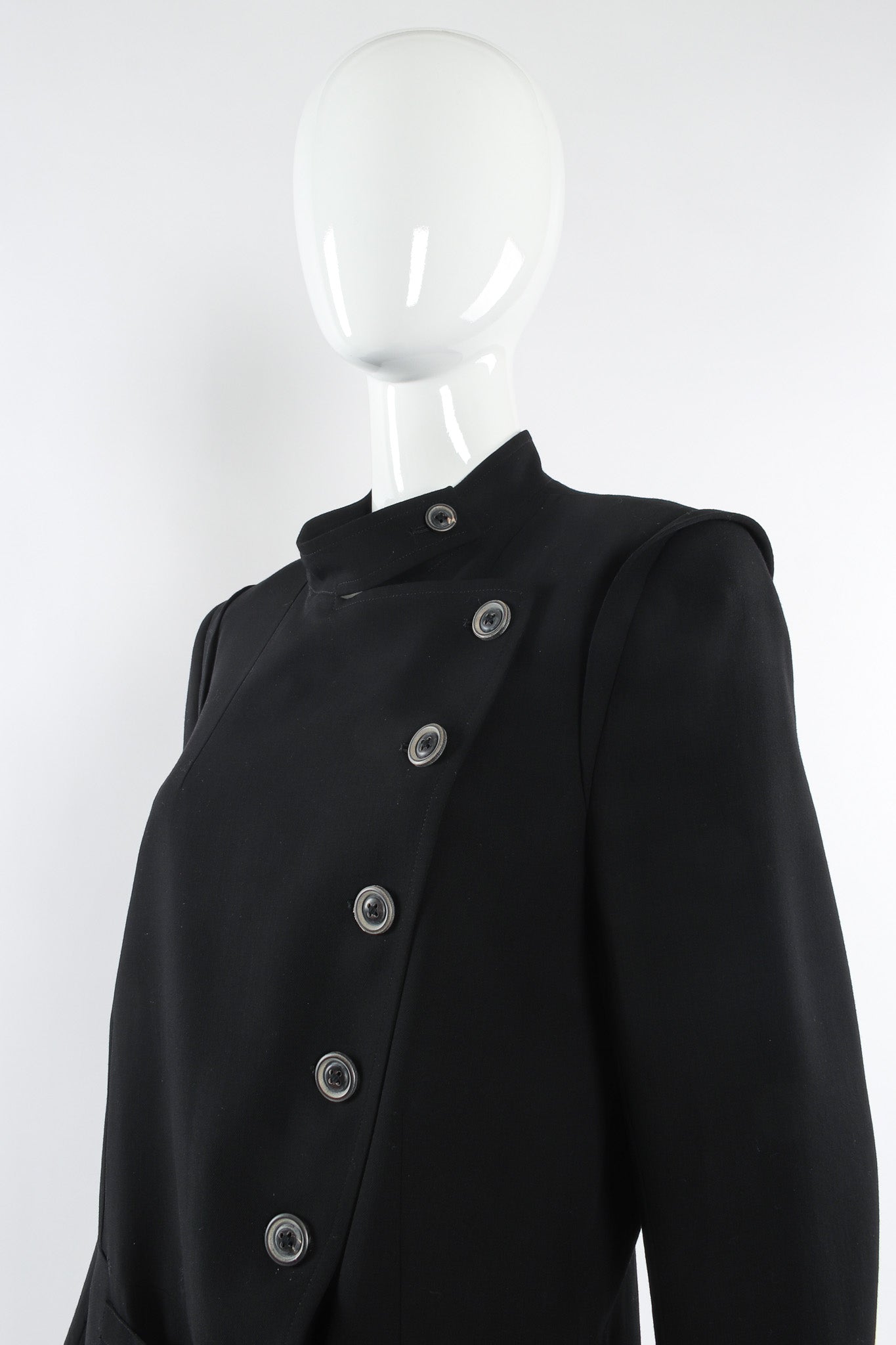 Vintage Ann Demeulemeester Diagonal Breasted Wool Jacket mannequin angle close @ Recess LA