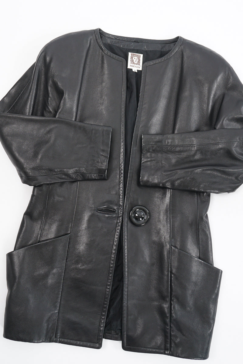 Vintage Anne Klein Leather Curved Shoulder Jacket flat at Recess Los Angeles