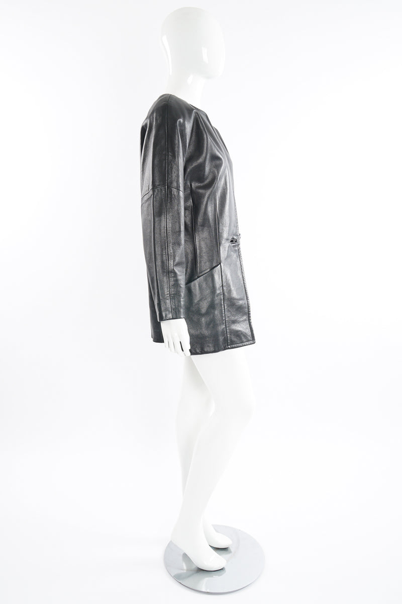 Vintage Anne Klein Leather Curved Shoulder Jacket on Mannequin side at Recess Los Angeles
