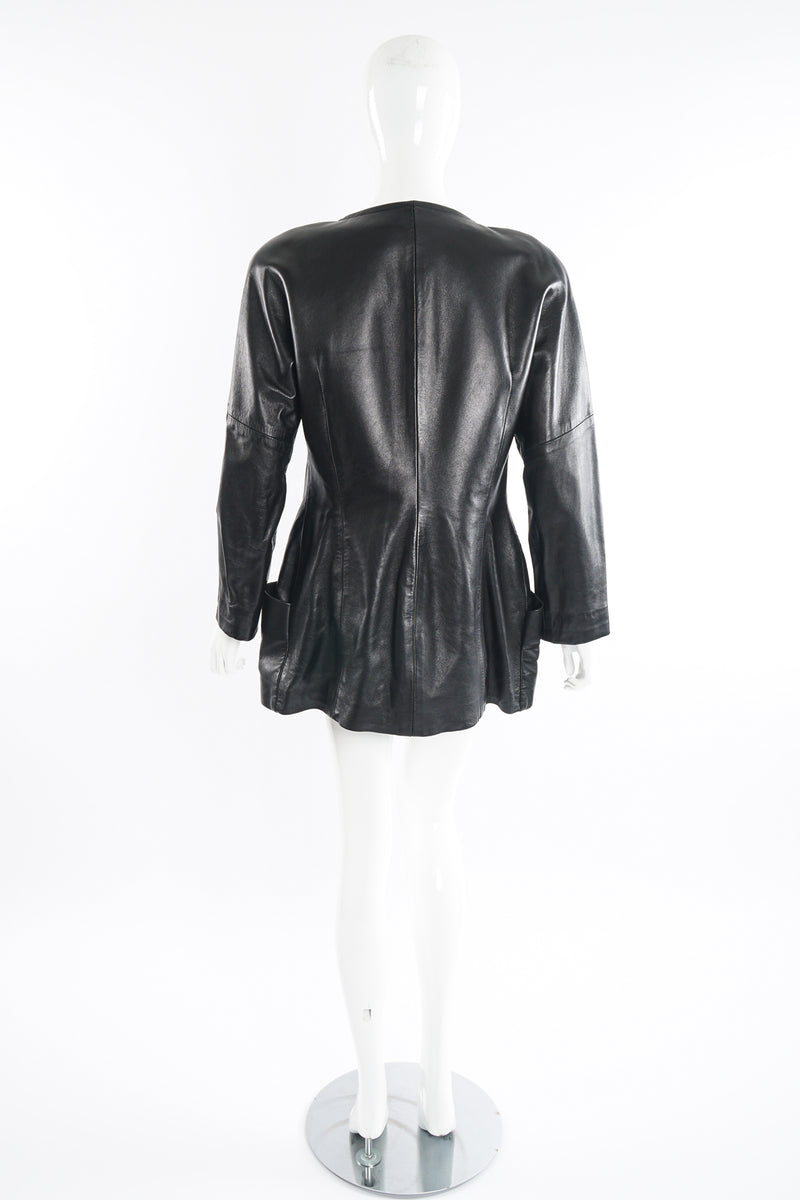 Vintage Anne Klein Leather Curved Shoulder Jacket on Mannequin back at Recess Los Angeles