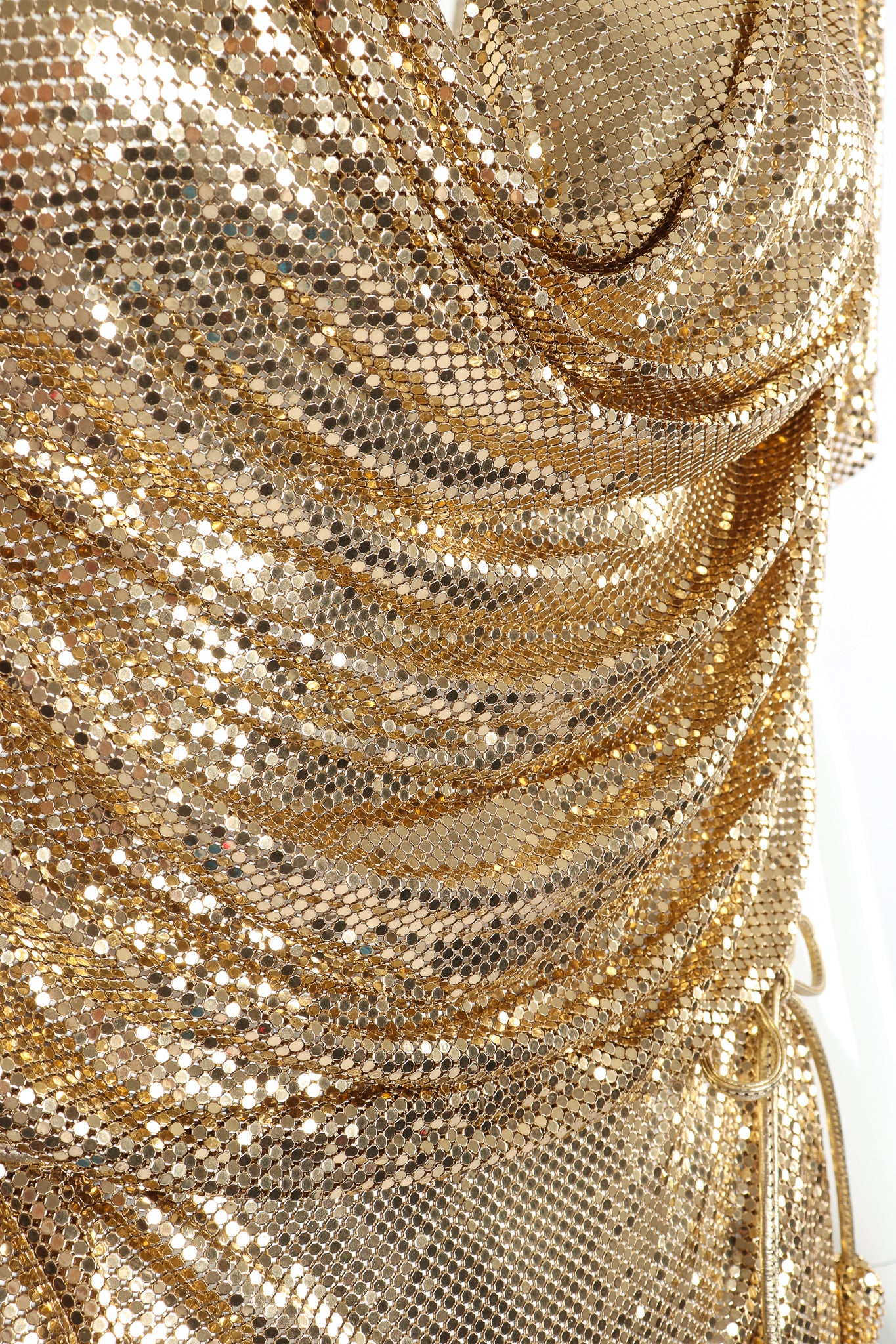 Vintage Anthony Ferrara Gold Mesh Draped Cowl Dress fabric detail at Recess Los Angeles