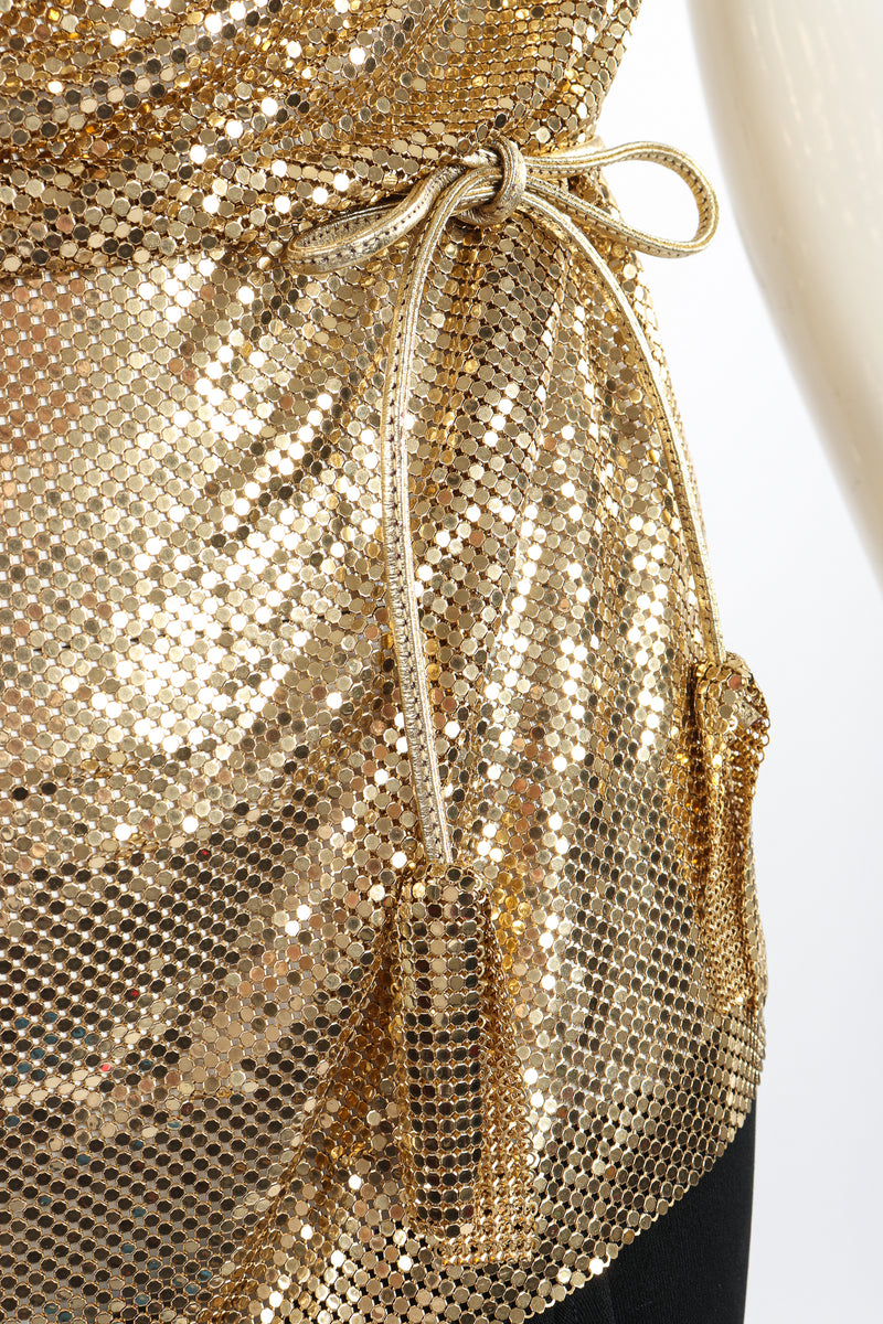 Vintage Anthony Ferrara Gold Mesh Draped Cowl Dress on Mannequin belt at Recess Los Angeles