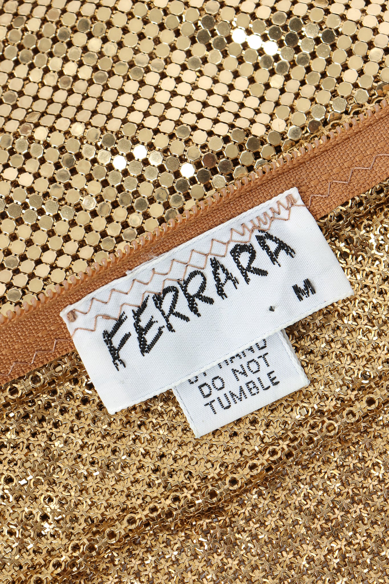 Vintage Anthony Ferrara Gold Mesh Draped Cowl Dress label Recess Los Angeles