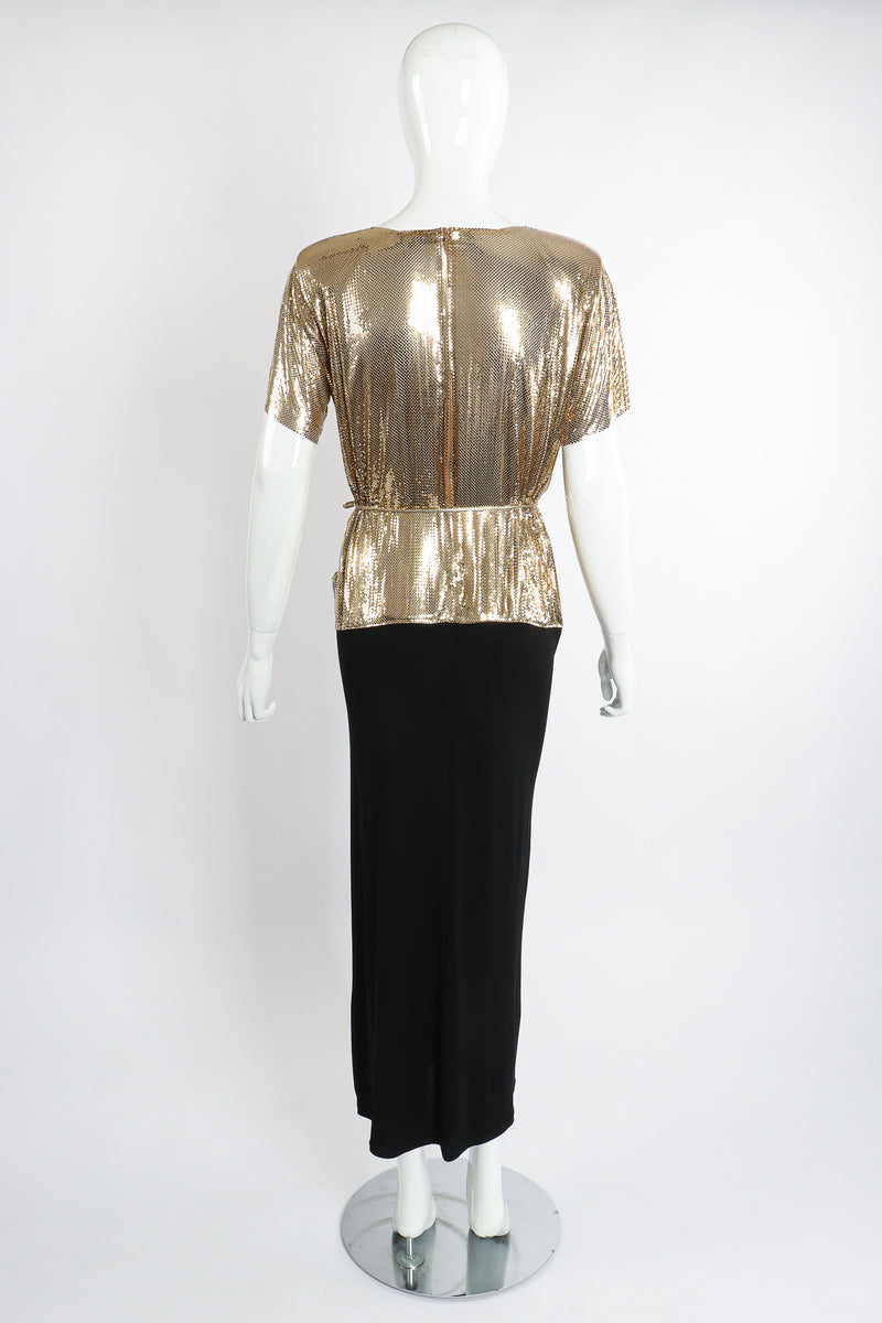 Vintage Anthony Ferrara Gold Mesh Draped Cowl Dress on Mannequin Back at Recess Los Angeles