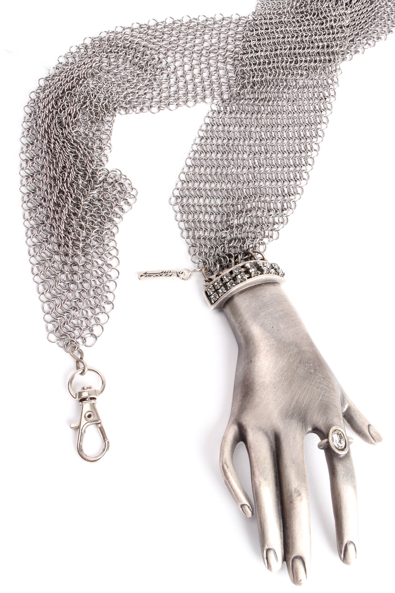 Vintage Anthony Ferrara Pewter Hand Buckle Mesh Wrap Belt detail at Recess Los Angeles