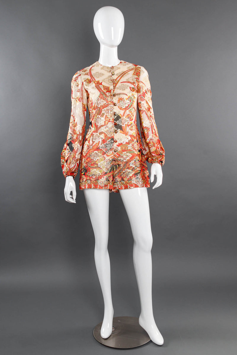 Vintage Anthony Muto Metallic Floral Romper & Skirt Set mannequin romper front @ Recess Los Angeles
